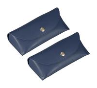 sourcing map 2 Pcs Leather Eyeglass Cases, 6.9"x 1.5" x 2.8" Portable Glasses Storage Pouch Glasses Case with Button for Women Man Sunglasses Storage, Blue