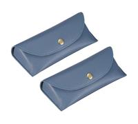 sourcing map 2 Pcs Leather Eyeglass Cases, 6.9"x 1.5" x 2.8" Portable Glasses Storage Pouch Glasses Case with Button for Women Man Sunglasses Storage, Dark Blue
