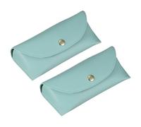 sourcing map 2 Pcs Leather Eyeglass Cases, 6.9"x 1.5" x 2.8" Portable Glasses Storage Pouch Glasses Case with Button for Women Man Sunglasses Storage, Light Blue