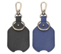 sourcing map 2 Pcs Leather Keys Sleeve (Black and Blue) - Car Key Cover, PU Car Key Protector Keys Loop Replacement with Swivel Lobster Clasp for Men & Women