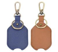 sourcing map 2 Pcs Leather Keys Sleeve (Brown and Blue) - Car Key Cover, PU Car Key Protector Keys Loop Replacement with Swivel Lobster Clasp for Men & Women