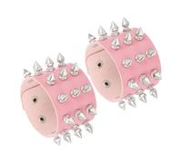 sourcing map 2 Pcs Leather Punk Bracelet 8.7"/22cm Layered Row Conical Spikes Goth Spike Studded Bracelet Adjustable Wristband Cuff Bangle for Halloween Party Emo Grunge Accessories, Pink