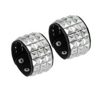 sourcing map 2 Pcs Leather Punk Bracelet 8.7"/22cm Layered Row Square Rivets Goth Spike Studded Bracelet Adjustable Wristband Cuff Bangle for Halloween Party Emo Grunge Accessories, Black