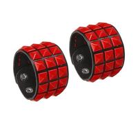 sourcing map 2 Pcs Leather Punk Bracelet 8.7"/22cm Layered Row Square Rivets Goth Spike Studded Bracelet Adjustable Wristband Cuff Bangle for Halloween Emo Grunge Accessories, Red(Black)