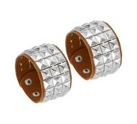 sourcing map 2 Pcs Leather Punk Bracelet 8.7"/22cm Layered Row Square Rivets Goth Spike Studded Bracelet Adjustable Wristband Cuff Bangle for Halloween Party Emo Grunge Accessories, Dark Brown
