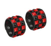 sourcing map 2 Pcs Leather Punk Bracelet 8.7"/22cm Layered Row Square Rivets Goth Spike Studded Bracelet Adjustable Wristband Cuff Bangle for Halloween Emo Grunge Accessories, Red Black