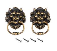sourcing map 2 Pcs Lion Head Pulls Knob, 6 Inch Zinc Alloy Vintage Lion Door Handle Decorative Front Door Knob Ring Pull Handle for Gate Cabinets Drawers, Brass