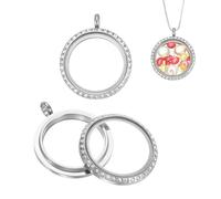 sourcing map 2 Pcs Living Memory Locket Charm, 12.7mm Rhinestone Rotation Round Floating Locket Pendants Stainless Steel Glass Photo Charm for Women Necklace DIY Making Wedding, Silver