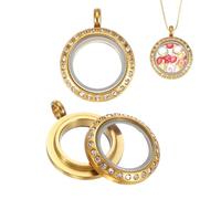 sourcing map 2 Pcs Living Memory Locket Charm, 12.7mm Rhinestone Rotation Round Floating Locket Pendants Stainless Steel Glass Photo Charm for Women Necklace DIY Making Wedding, Gold