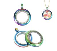 sourcing map 2 Pcs Living Memory Locket Charm, 12.7mm Round Floating Locket Pendants Stainless Steel Clear Glass Photo Charm for Women Necklace DIY Crafts Making Decoration, Colorful