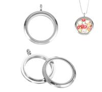 sourcing map 2 Pcs Living Memory Locket Charm, 12.7mm Round Floating Locket Pendants Stainless Steel Clear Glass Photo Charm for Women Necklace DIY Crafts Making Decoration, Silver