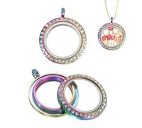 sourcing map 2 Pcs Living Memory Locket Charm, 18mm Rhinestone Rotation Round Floating Locket Pendants Stainless Steel Glass Photo Charm for Women Necklace DIY Making Wedding, Colorful