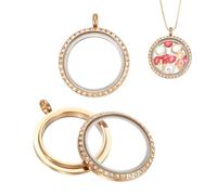 sourcing map 2 Pcs Living Memory Locket Charm, 23mm Rhinestone Rotation Round Floating Locket Pendants Stainless Steel Glass Photo Charm for Women Necklace DIY Making Wedding, Rose Gold