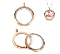 sourcing map 2 Pcs Living Memory Locket Charm, 23mm Round Floating Locket Pendants Stainless Steel Clear Glass Photo Charm for Women Necklace DIY Crafts Making Decoration, Rose Gold