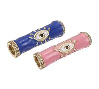 sourcing map 2 Pcs Long Tube Beads, Turkish Evil Eye Micro Pave Cubic Zirconia Beads Spacer Real 18K Gold Plated for Jewelry Making, Crafts & Sewing, Pink/Dark Blue