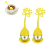 sourcing map 2 Pcs Lotus Tea Infuser, Stainless Steel Loose Leaf Tea Steeper Filter with Silicone Handle Reusable Coarse Pores Mesh Strainer Diffuser for Teacups Teapots Mugs, Yellow