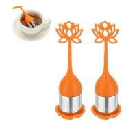 sourcing map 2 Pcs Lotus Tea Infuser, Stainless Steel Loose Leaf Tea Steeper Filter with Silicone Handle Reusable Thin Pores Mesh Strainer Diffuser for Teacups Teapots Mugs, Orange