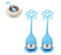 sourcing map 2 Pcs Lotus Tea Infuser, Stainless Steel Loose Leaf Tea Steeper Filter with Silicone Handle Reusable Coarse Pores Mesh Strainer Diffuser for Teacups Teapots Mugs, Blue