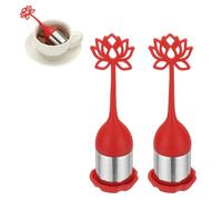 sourcing map 2 Pcs Lotus Tea Infuser, Stainless Steel Loose Leaf Tea Steeper Filter with Silicone Handle Reusable Thin Pores Mesh Strainer Diffuser for Teacups Teapots Mugs, Red