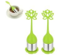 sourcing map 2 Pcs Lotus Tea Infuser, Stainless Steel Loose Leaf Tea Steeper Filter with Silicone Handle Reusable Thin Pores Mesh Strainer Diffuser for Teacups Teapots Mugs, Green