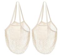 sourcing map 2 Pcs Mesh Market Bag Net Grocery Bags Reusable Mesh Tote Bag for Vegetables Fruit Storage Organizer Shopping Beach, White