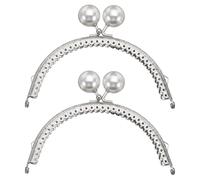 sourcing map 2 Pcs Metal Purse Frame, 12.5cm/4.92" Beads Silver Kiss Lock Clasp Arch Embossing Bag Frames for Purse Making Clutch Bag Coin Purse, Pearl White