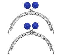 sourcing map 2 Pcs Metal Purse Frame, 12.5cm/4.92" Beads Silver Kiss Lock Clasp Arch Embossing Bag Frames for Purse Making Clutch Bag Coin Purse, Dark Blue