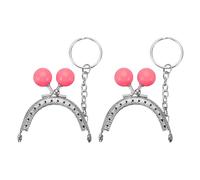 sourcing map 2 Pcs Metal Purse Frame, 5cm/1.97" Beads Silver Kiss Lock Clasp Arch Embossing Bag Frames with Key Ring for Purse Making Clutch Bag Coin Purse, Dark Pink