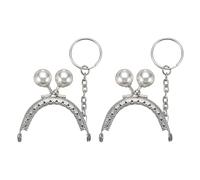 sourcing map 2 Pcs Metal Purse Frame, 5cm/1.97" Beads Silver Kiss Lock Clasp Arch Embossing Bag Frames with Key Ring for Purse Making Clutch Bag Coin Purse, White