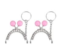 sourcing map 2 Pcs Metal Purse Frame, 5cm/1.97" Beads Silver Kiss Lock Clasp Arch Embossing Bag Frames with Key Ring for Purse Making Clutch Bag Coin Purse, Pink