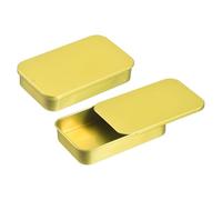 sourcing map 2 Pcs Metal Tin Box Container, 3.1x2x0.6 Inch Slide Top Tin Containers Empty Rectangular Storage Box Portable Mini Tin Case for Candy Cosmetic Crafts, Gold