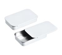 sourcing map 2 Pcs Metal Tin Box Container, 3.1x2x0.6 Inch Slide Top Tin Containers Empty Rectangular Storage Box Portable Mini Tin Case for Candy Cosmetic Crafts, White
