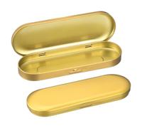 sourcing map 2 Pcs Metal Tin Box Container, 6.9x2.4x0.7 Inch Oval Empty Hinged Lid Box Mini Portable Storage Containers for Candy Drawing Pin Crafts, Gold