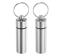 sourcing map 2 Pcs Metal Toothpick Holder, Reusable Toothpick Case Waterproof Toothpick Container with Keychain for Outdoor Picnic Camping Traveling, Silver