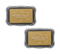 sourcing map 2 Pcs Metallic Ink Pads for Stamps, 3.9 x 2.5 Inch Washable Embossing Craft Ink Pad Stamp for Wood, Photo Paper, Fingerprint, DIY Card Making, Gold