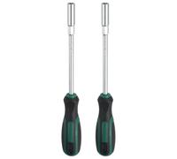 sourcing map 2 Pcs Metric Nut Driver 7mm CR-V Non-Magnetic Tip Hollow Shafts Hex Socket Screwdriver with Anti-Slip Handle for Automobile Repair Bit Driver, Green/Black