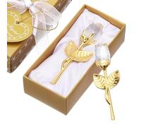 sourcing map 2 Pcs Mini Crystal Rose with Box, Romantic Crystal Rose Flowers Rose Gifts for Birthday Valentine's Day Gifts, Transparent&Gold