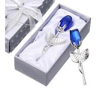 sourcing map 2 Pcs Mini Crystal Rose with Box, Romantic Crystal Rose Flowers Rose Gifts for Birthday Valentine's Day Gifts, Blue&Silver