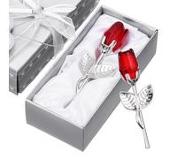 sourcing map 2 Pcs Mini Crystal Rose with Box, Romantic Crystal Rose Flowers Rose Gifts for Birthday Valentine's Day Gifts, Red&Silver