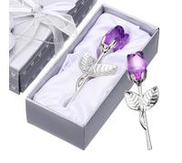 sourcing map 2 Pcs Mini Crystal Rose with Box, Romantic Crystal Rose Flowers Rose Gifts for Birthday Valentine's Day Gifts, Purple&Silver