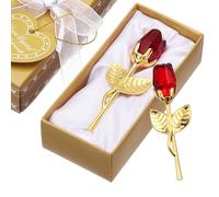 sourcing map 2 Pcs Mini Crystal Rose with Box, Romantic Crystal Rose Flowers Rose Gifts for Birthday Valentine's Day Gifts, Red/Gold