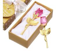 sourcing map 2 Pcs Mini Crystal Rose with Box, Romantic Crystal Rose Flowers Rose Gifts for Birthday Valentine's Day Gifts, Pink/Gold