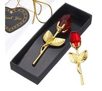 sourcing map 2 Pcs Mini Crystal Rose with Box, Romantic Crystal Rose Flowers Rose Gifts for Birthday Valentine's Day Gifts, Red&Gold