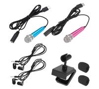 sourcing map 2 Pcs Mini Microphone, Mini Mic Tiny Microphone Phone Type C Mic Small Microphone with Bracket, Sponge Cover, Earphones for Record Phone Voice, Blue/Hot Pink