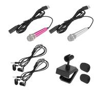 sourcing map 2 Pcs Mini Microphone, Mini Mic Tiny Microphone Phone Type C Mic Small Microphone with Bracket, Sponge Cover, Earphones for Record Phone Voice, Hot Pink/Silver