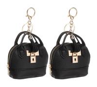 sourcing map 2 Pcs Mini Tote Bag Keychain, Cute Coin Purse Keychain PU Leather Backpack Charm Tiny Purse with Zipper for Women Makeup Card Data Key Cable Organizer, Black