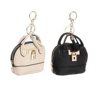 sourcing map 2 Pcs Mini Tote Bag Keychain, Cute Coin Purse Keychain PU Leather Backpack Charm Tiny Purse with Zipper for Women Makeup Card Data Key Cable Organizer, White/Black