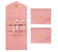 sourcing map 2 Pcs Mini Travel Jewelry Case Rolls, Microfiber Organizer Pouch Foldable Jewelry Roll Case Organizer with Buckle for Rings, Bracelets, Earrings, Necklace, Pink