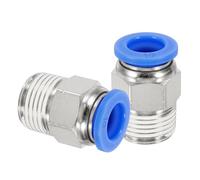 sourcing map 2 Pcs NPT Push to Connect Air Fittings, Male Straight 10mm Tube OD x 3/8" NPT Thread Air Quick Connector Coupling Adapter for Gas Hose Pneumatic Tools, Blue