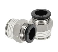 sourcing map 2 Pcs NPT Push to Connect Air Fittings, Male Straight 12mm Tube OD x 1/2" NPT Thread Air Quick Connector Coupling Adapter for Gas Hose Pneumatic Tools, Black